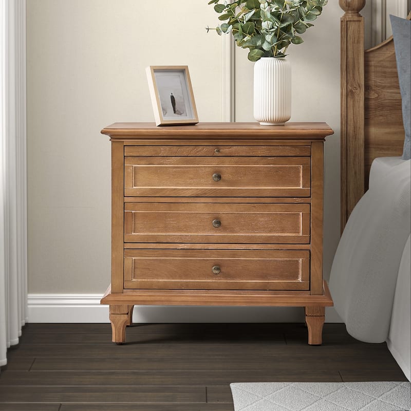 Muriel Farmhouse 3 Drawers Nightstand with Built-In Outlets by HULALA HOME