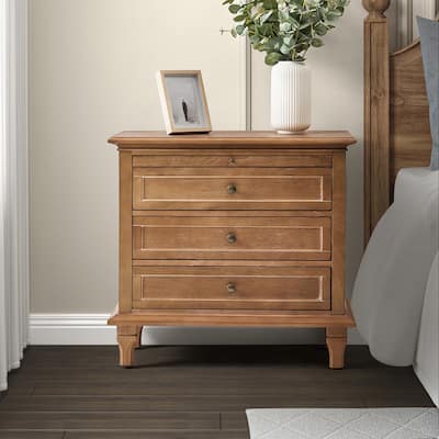 Muriel Farmhouse 3 Drawers Nightstand with Built-In Outlets by HULALA HOME