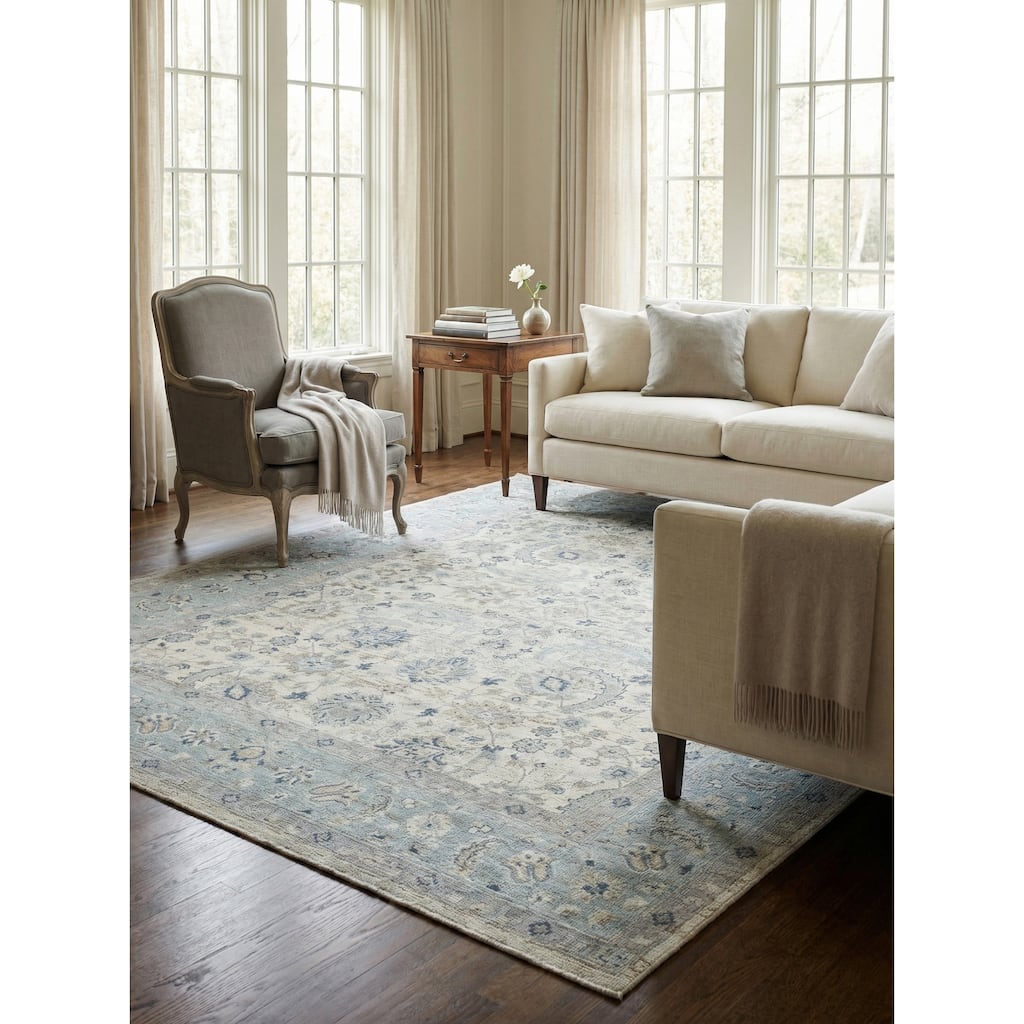 EXQUISITE RUGS Harper Hand-knotted New Zealand Wool Ivory/Light Blue Area Rug.