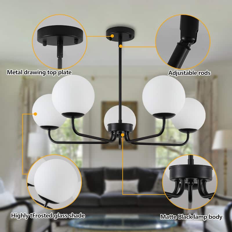 5-Light Dimmable Globe chandelier - Matte Black - N/A