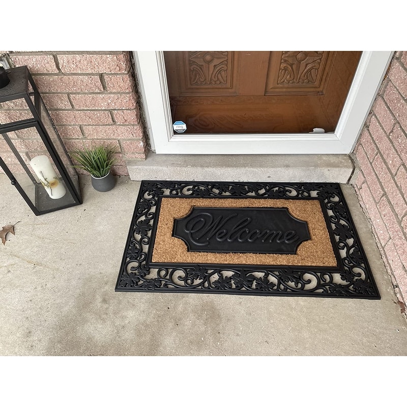 A1HC Florizel Rubber and Coir Welcome Non-Slip Outdoor Durable Doormat - 23"X38"