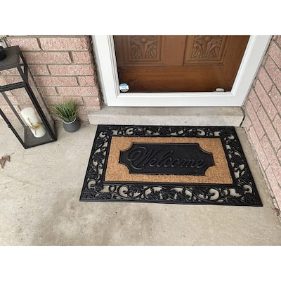 A1HC Florizel Rubber and Coir Welcome Non-Slip Outdoor Durable Doormat - 23"X38"