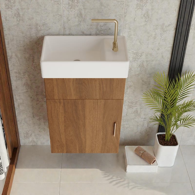 16.5" Floating Bathroom Vanity with Integrated Ceramic Sink, Wall Mounted Vanity with Storage, Modern Design