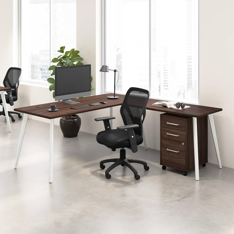 Bush Business Furniture Vista 72W L Shaped Desk with Mobile Cabinet - Black Walnut