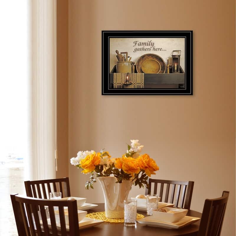 TrendyDecor4U Farmhouse "Family Gather Here" Framed Print Wall Art by Susie Boyer - Rustic