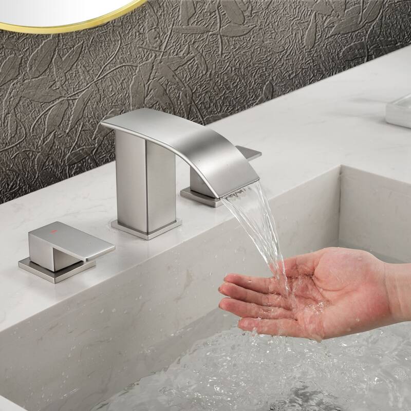 8 Inch Widespread Waterfall Bathroom Faucet with Pop-up Drain Kit Modern Double Handle Bathroom Sink Basin Vanity Faucet 3 Holes