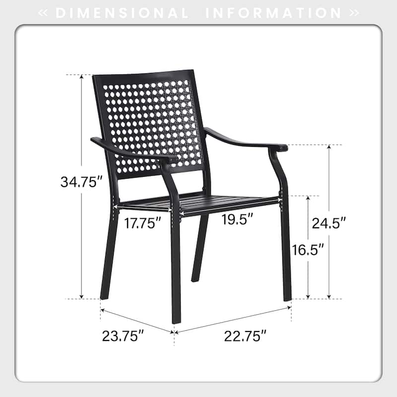 MAISON ARTS Patio Dining Chairs Set of 4 Stackable Chair Black E-coating Metal with Upgraded Back Pattern