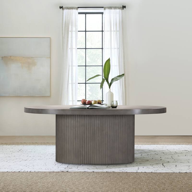 Wave 75" Concrete Oval Dining Table with Fluted Pedestal Base