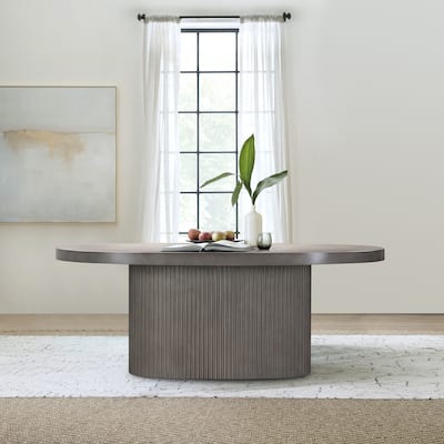 Wave 75" Concrete Oval Dining Table with Fluted Pedestal Base