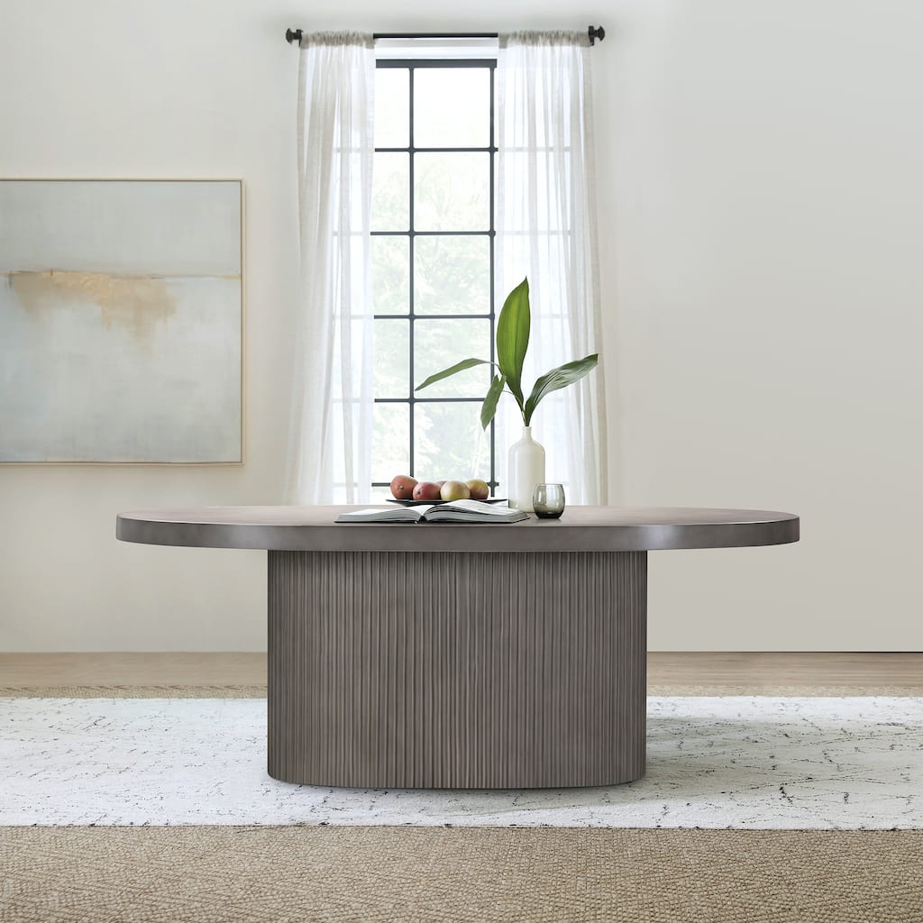Wave 75" Concrete Oval Dining Table with Fluted Pedestal Base