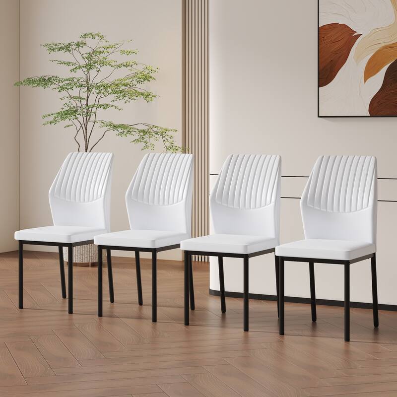 Luxury Simple Chair - Set of 4 PU Material High Resilience Dining Chair with Metal Leg