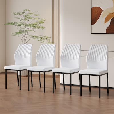 Luxury Simple Chair-Set Of 4 Dining Chair With Metal Leg.The Chair Back Has A Vertical Stripe Design