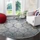 SAFAVIEH Madison Stella Boho Chic Ogee Trellis Rug - 6'7" x 6'7" Round - Navy/Silver