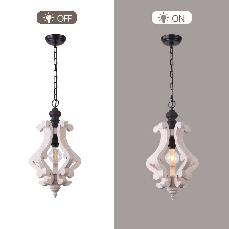 CurveCurio 1-Light Wood Light, Rustic Wood Pendant Light for Foyer Kitchen Island Light & Hallway Breakfast Area Chandelier,