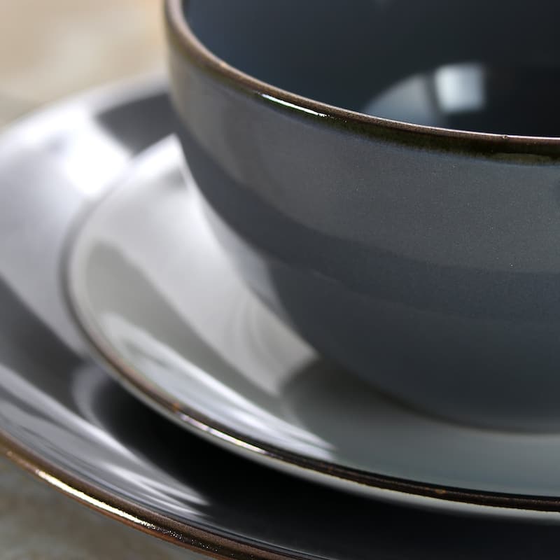 Elama Tahany Grand 16pc Luxurious Stoneware Dinnerware Set in Stone