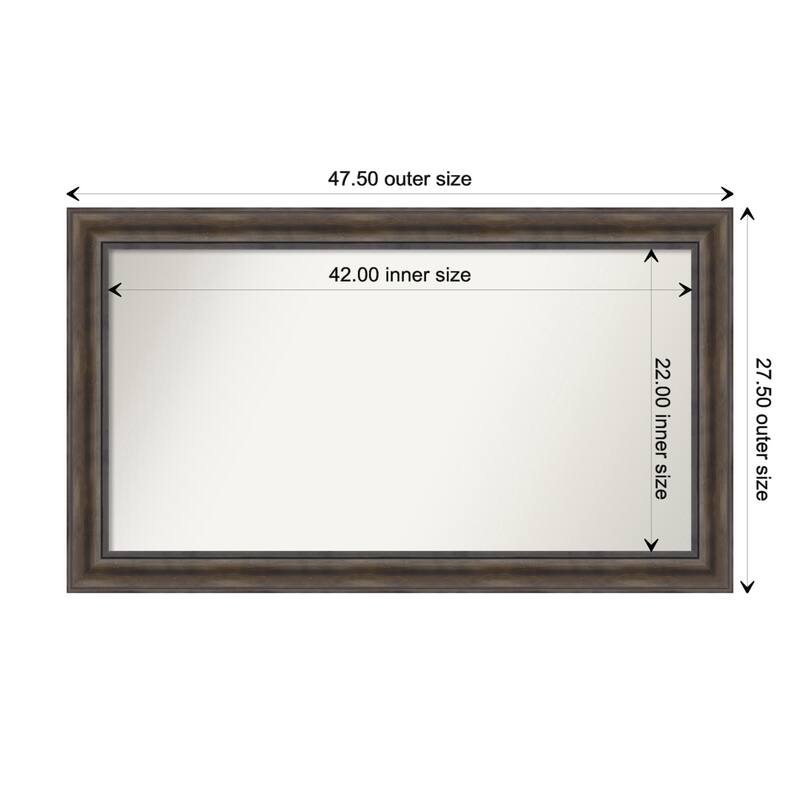 Rustic Pine Brown Framed Non-Beveled Custom Wall Mirror, Bathroom Vanity Mirror - Outer Size: 47.5 x 27.5