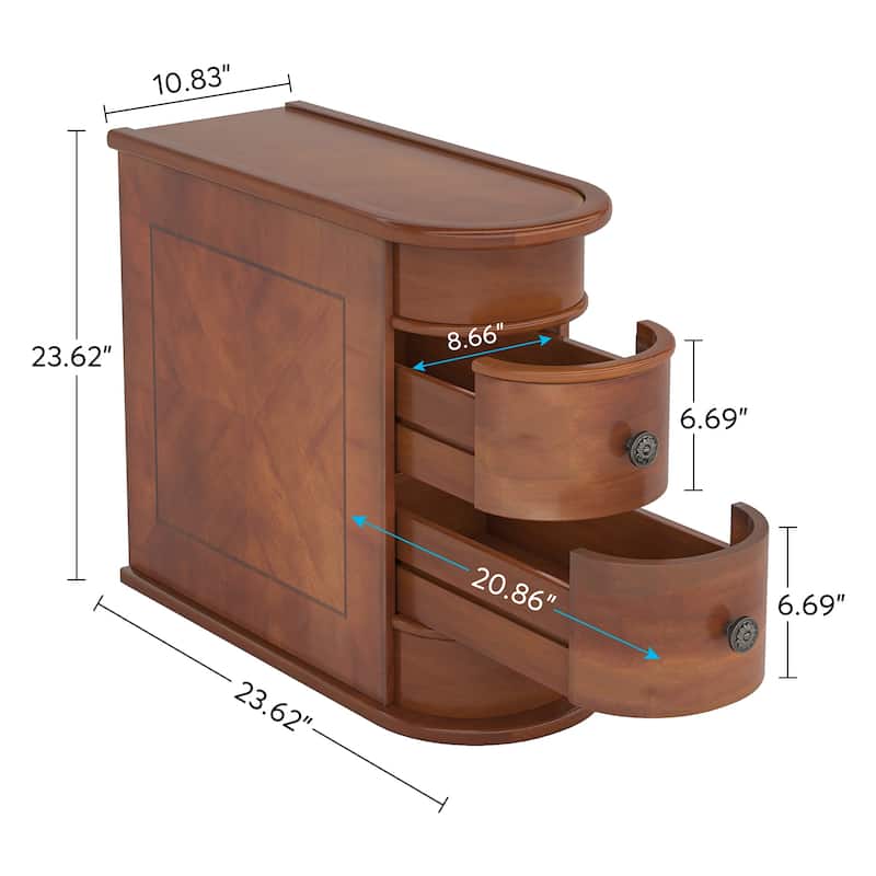 Wood Nightstand with 2 Drawers, Narrow Bedside Table No Assembly