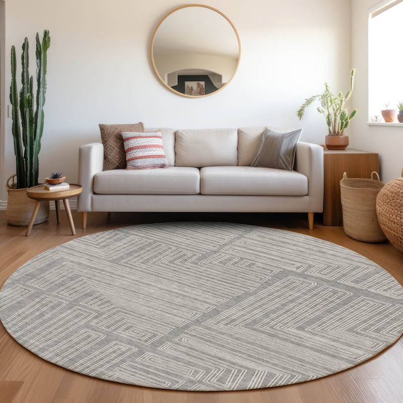 Machine Washable Indoor/ Outdoor Contemporary Stack Chantille Rug - Gray - 8' x 8'