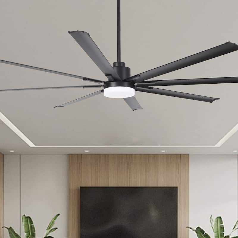 Vaczon 84" Industrial Black Aluminum Large Smart Ceiling Fan with Light and APP Control