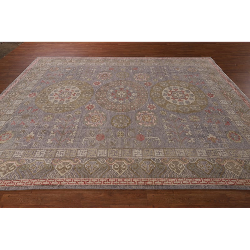 Vegetable Dye Gray Oushak Turkish Area Rug Handmade Floral Wool Carpet - 8'4"x 9'11"
