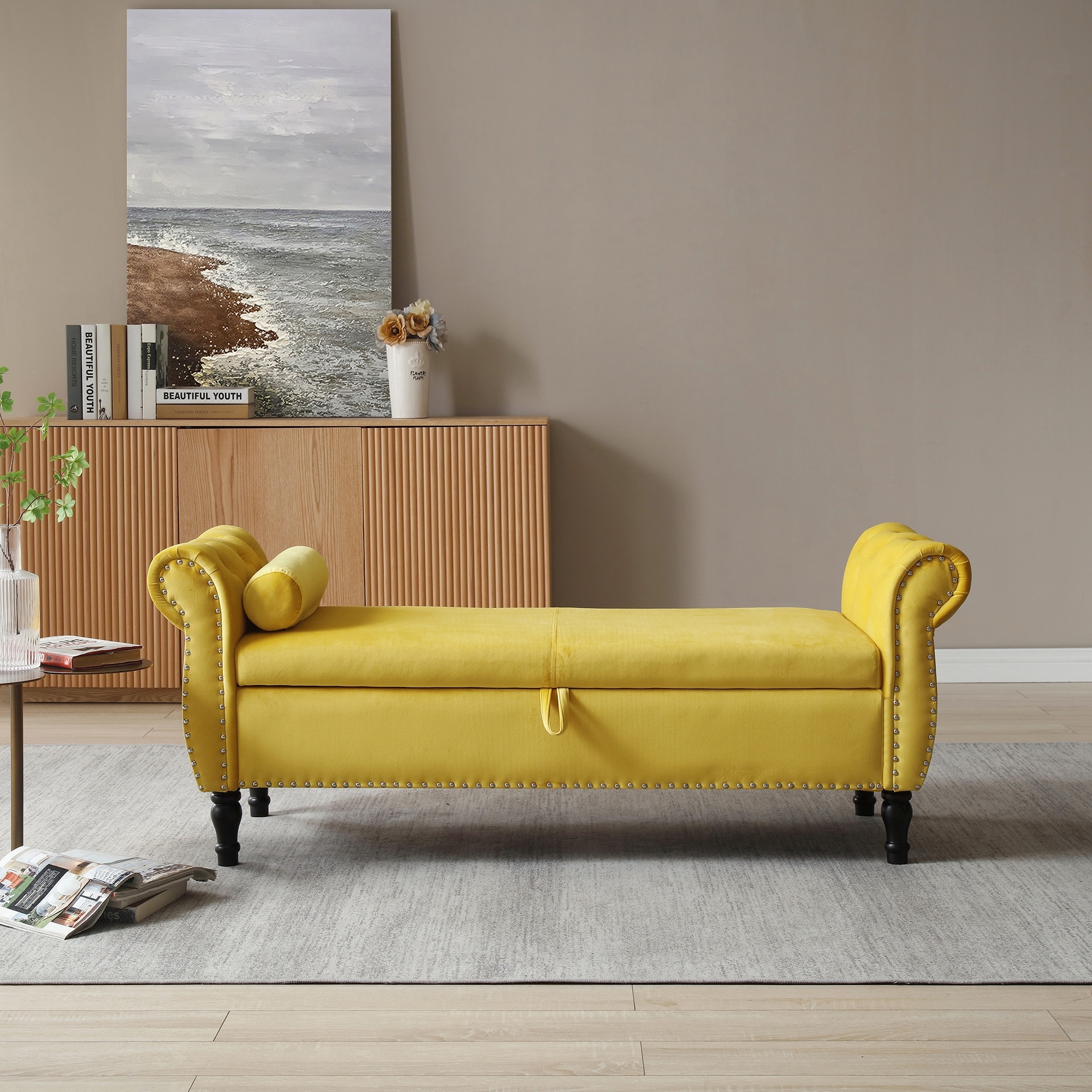 Stool Yellow Tufted Bench JOY Upholstered Bench, Bedroom Bench