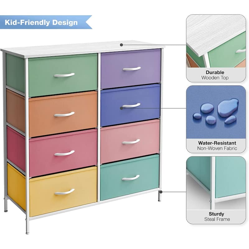 Sorbus Kids Dresser with 8 Drawers Storage Chest Tower Unit - Steel Frame, Wood Top, Tie-dye (Pastel 2)
