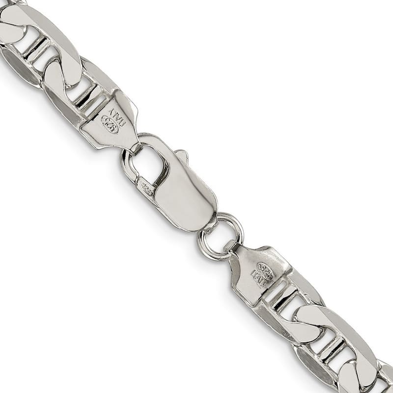 Curata 925 Sterling Silver Solid Polished 7mm Nautical Ship Mariner Anchor Chain Anklet 9 Inch Lobster Claw