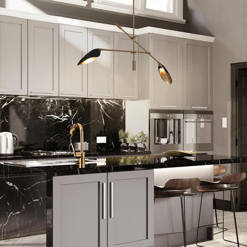 2-Light Unique Modern Linear Black Gold Chandelier Metal Island Lights for Dining Room - L 58" x W 4.4" x H 14"