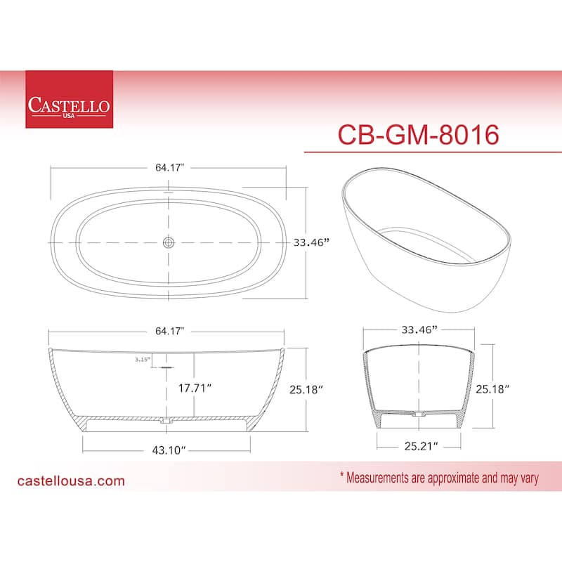 Manhattan 65" Solid Surface Freestanding Soaking Bathtub