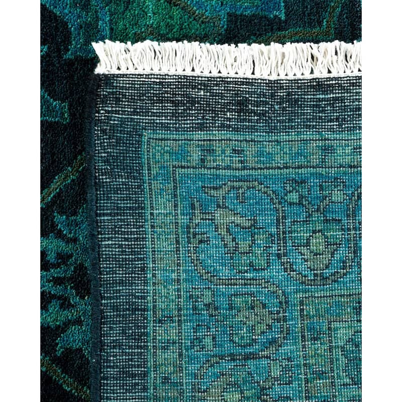 Overton Hand Knotted Wool Vintage Inspired Modern Contemporary Overdyed Green Area Rug - 10' 1" x 14' 1"