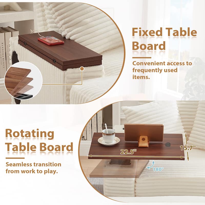 Versatile Chaise Lounge Single Sofa Chair with Ottoman, Swivel Table, Storage Armrest, Cup Holder, Bluetooth Speaker and USB