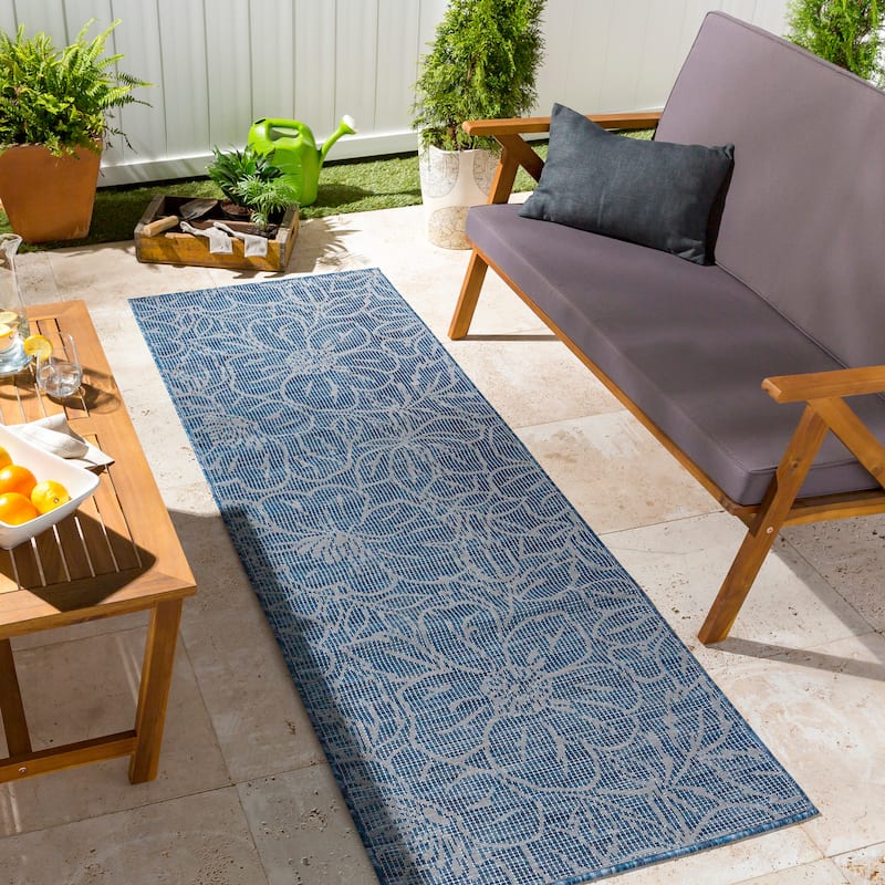 Artistic Weavers Hadley Indoor / Outdoor Floral Area Rug - 2'6" x 7'3" Runner - Dark Blue