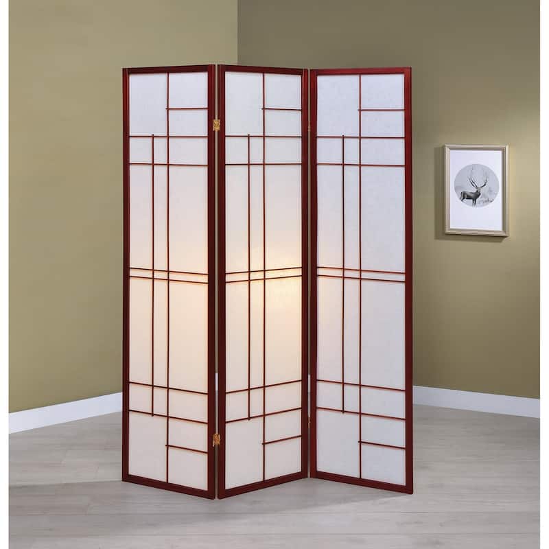 3 Panel Folding Floor Screen, White and Cherry