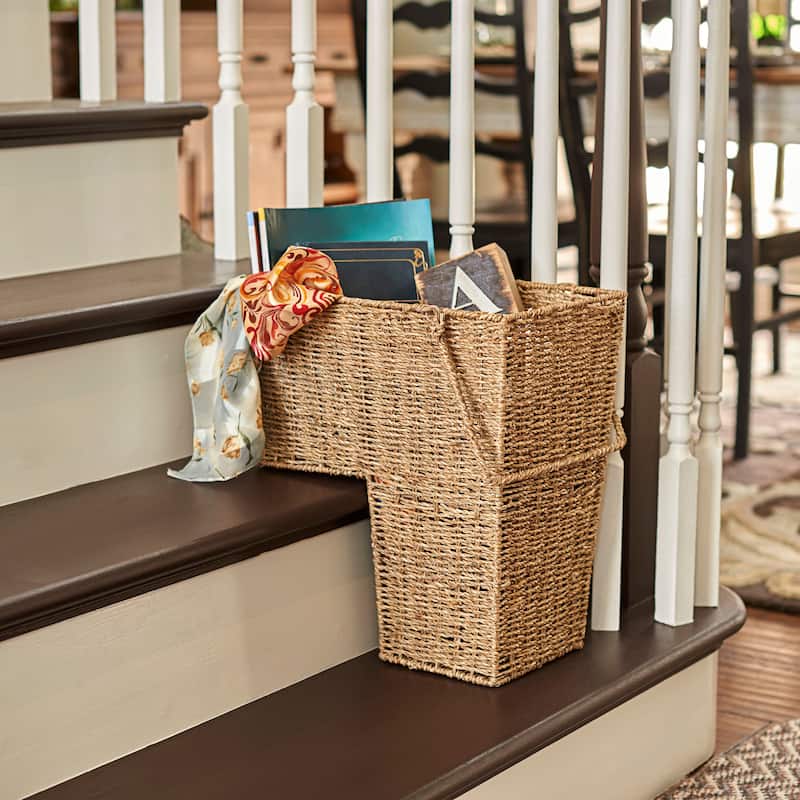 Household Essentials Wicker Stair Basket with Handles - 16.0"L x 10.0"W x 16.0"H