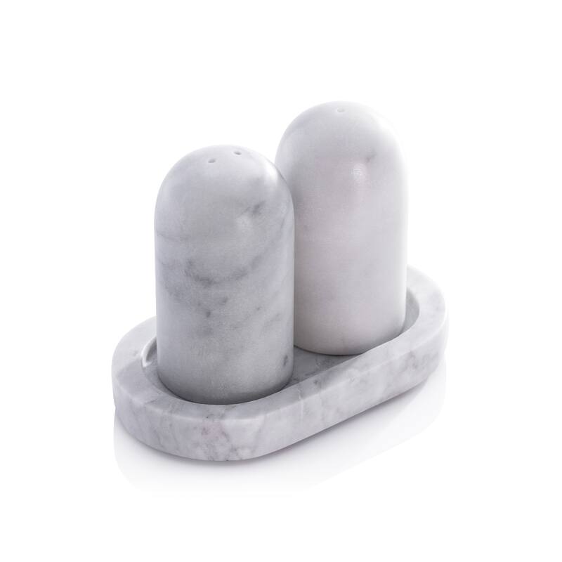 Marmora Marble Salt and Pepper Shaker on Tray