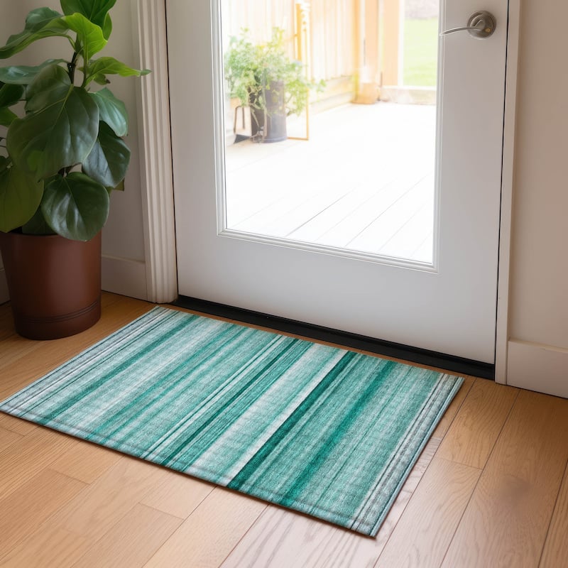Machine Washable Indoor/ Outdoor Chantille Multi Stripe Rug