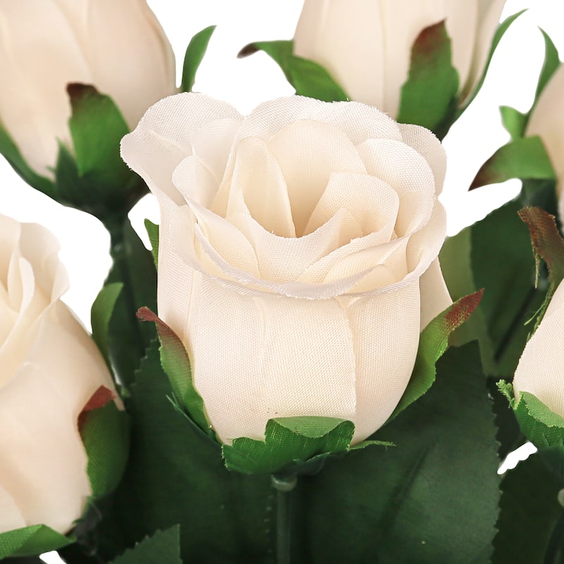 Set of 2 Ivory Artificial Rose Bud Flower Stem Bush Bouquet 19.5in - 19.5" L x 12" W x 12" DP