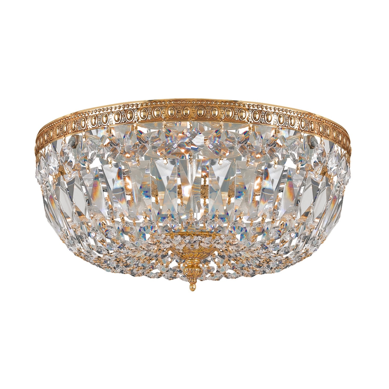 Crystorama 3 Light Clear Hand Cut Brass Ceiling Mount II - 14'' W x 7.5'' H