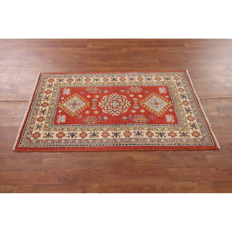 Kazak Accent Rug Hand-Knotted Traditional Orange Wool Carpet - 2'8" x 4'2"