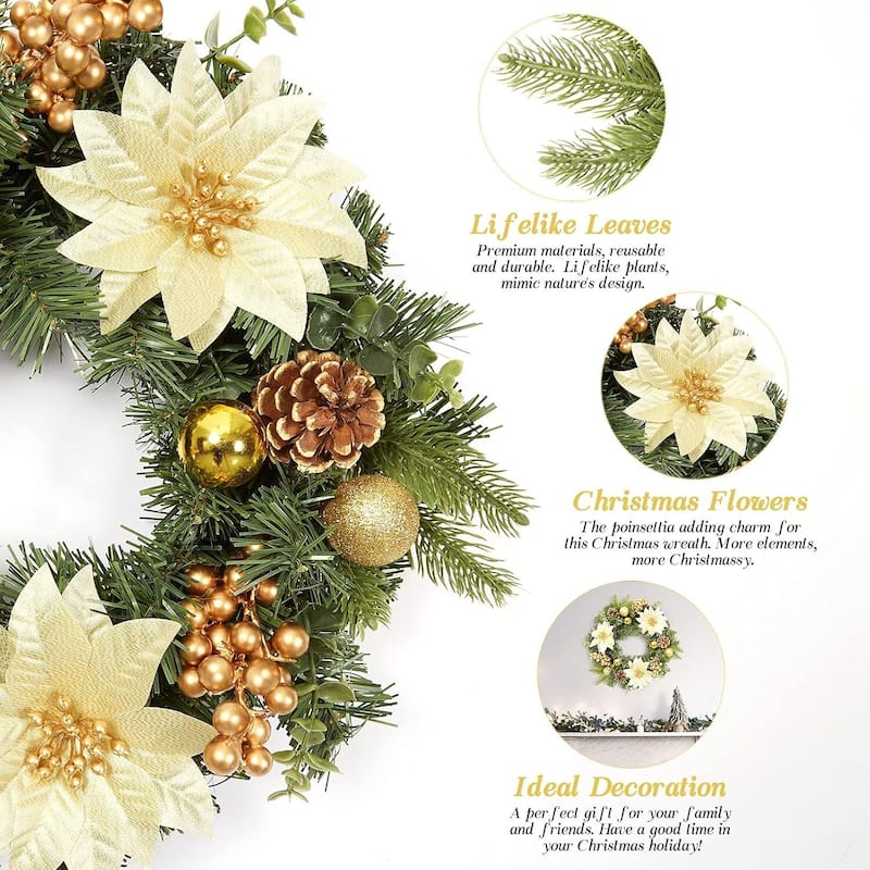 16 Inch Christmas Wreath for Front Door Fireplace Wall Window - N/A