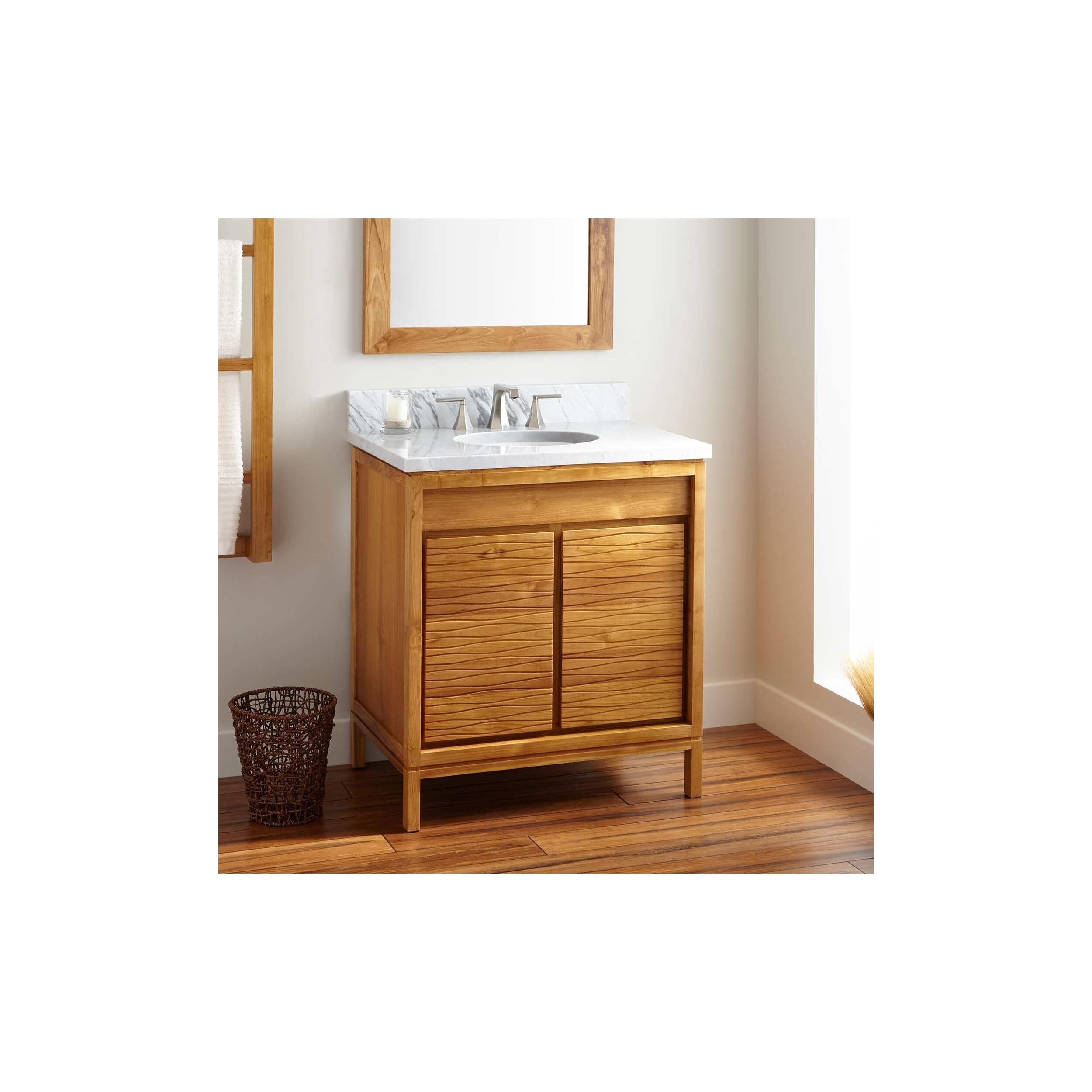 Signature Hardware 942056 8 Becker 30 Single Vanity Set With Teak Cabinet Marb Natural Wood Carrara Marble Overstock 25740141