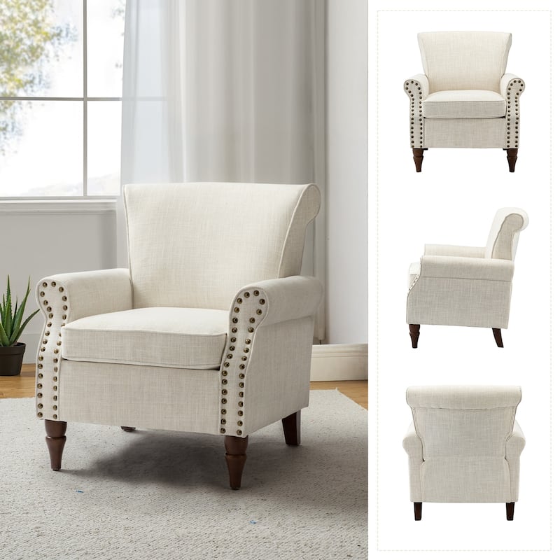 Nyctelius Upholstered Comfy Accent chair with Turned Wooden Legs and Nailhead Trim Set of 2 by HULALA HOME