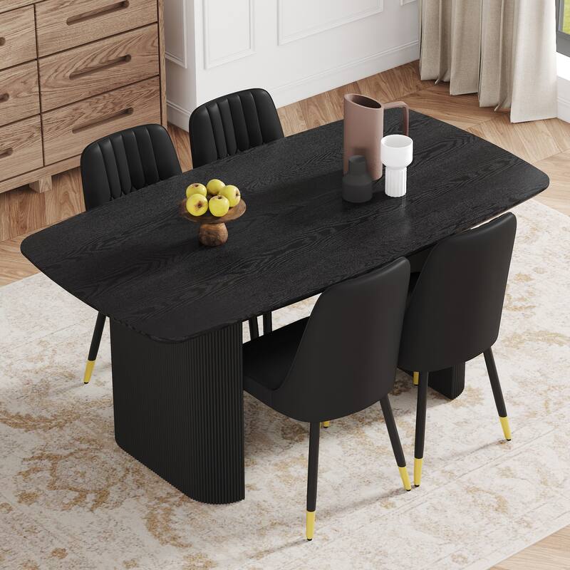 5-Piece Dining Table Set.67 * 35.4 inch wood grain MDF dining table with 4 PU cushions and metal legs - Black