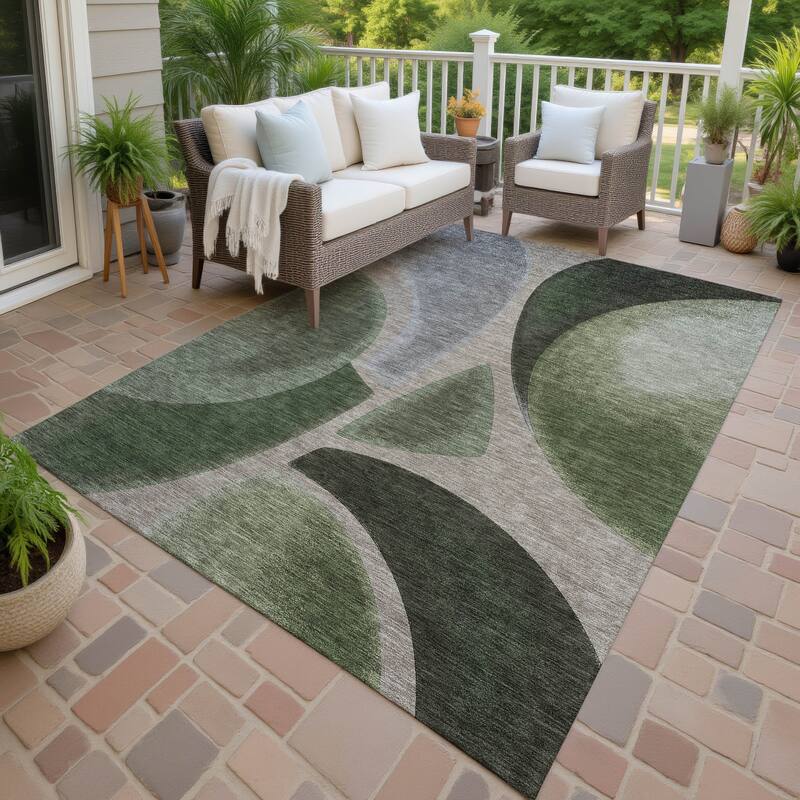 Machine Washable Indoor/ Outdoor Modern Hays Chantille Rug - Olive - 3' x 5'