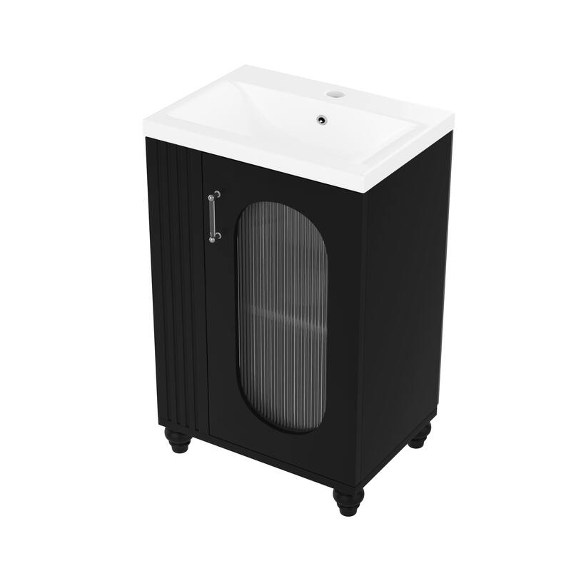 20" Bathroom Vanity with Sink, Bathroom Vanity Cabinet with Two-tier Shelf, Adjustable Shelf, Solid Wood and MDF