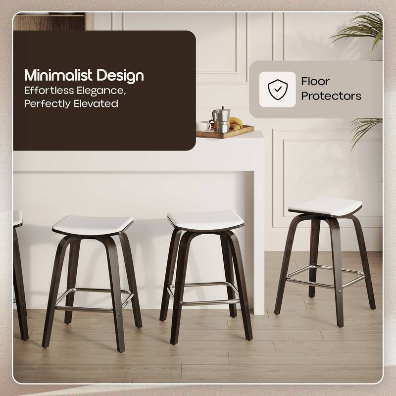 Leather Counter Stool Swivel Square Seat Poplar Wood Frame Iron Foot Rest