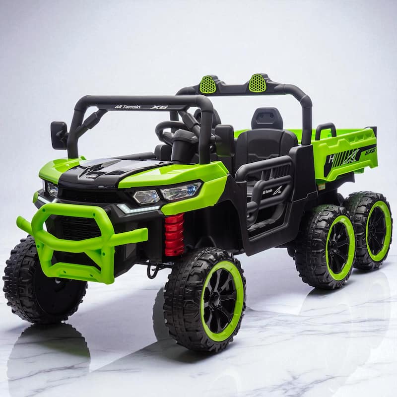 24V 2-Seater Kids Ride On 6-Wheel Dump Truck with Remote Control, 4WD, Suspension, Bluetooth Music, USB & Shovel Toy - Green