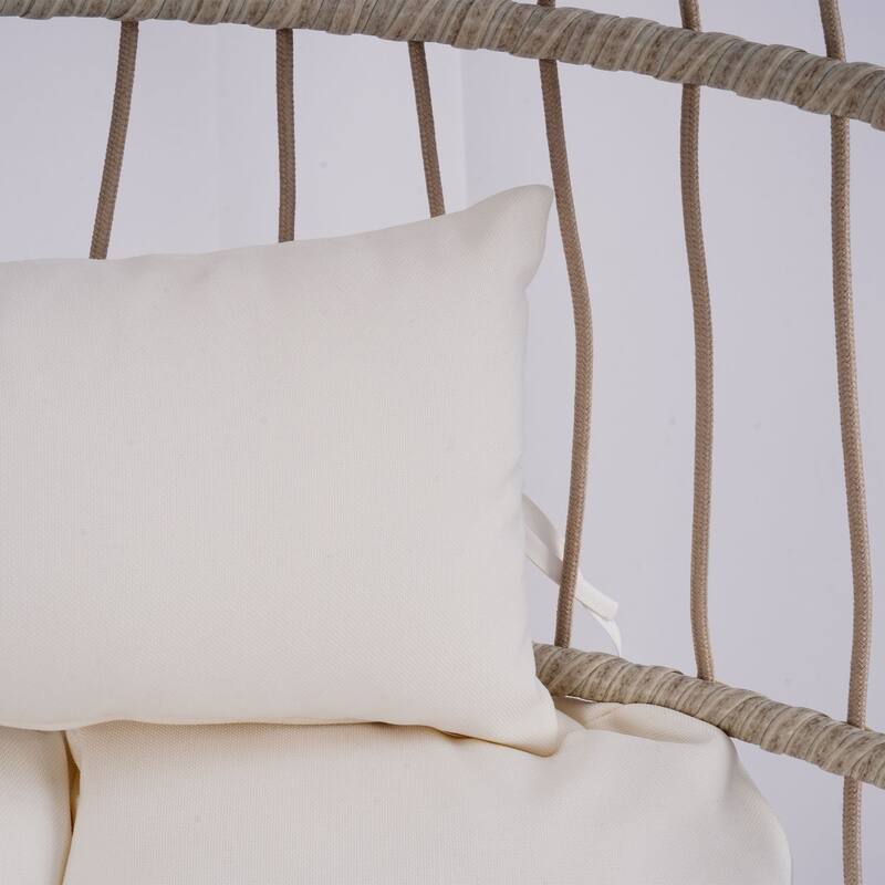 Outdoor Egg Hanging Chair, Swing Chair with Stand & Aluminum-Steel Frame, Patio Rattan Wicker Hanging Swing Egg Chair