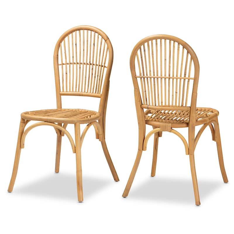 Wina Modern Bohemian Natural Rattan 2-Piece Dining Chair Set - Natural Brown