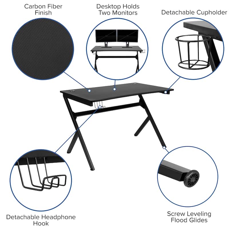 Gaming Desk Set - Cup/Headset Holder/Reclining & Footrest